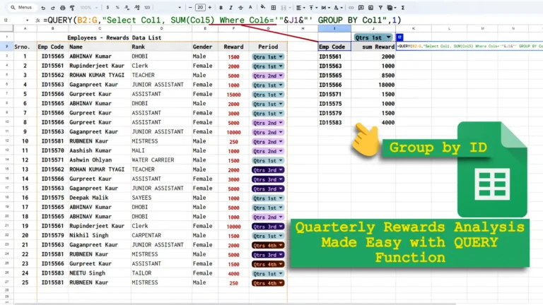 QUERY Function for Summing Employee Rewards by Time Period