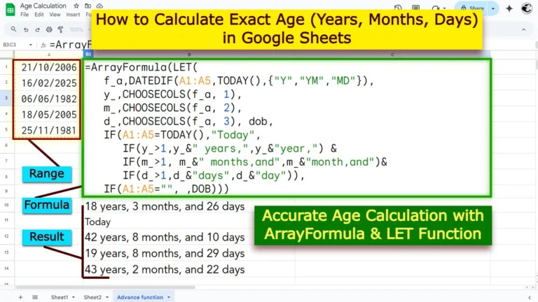 Calculate age in Google Sheets